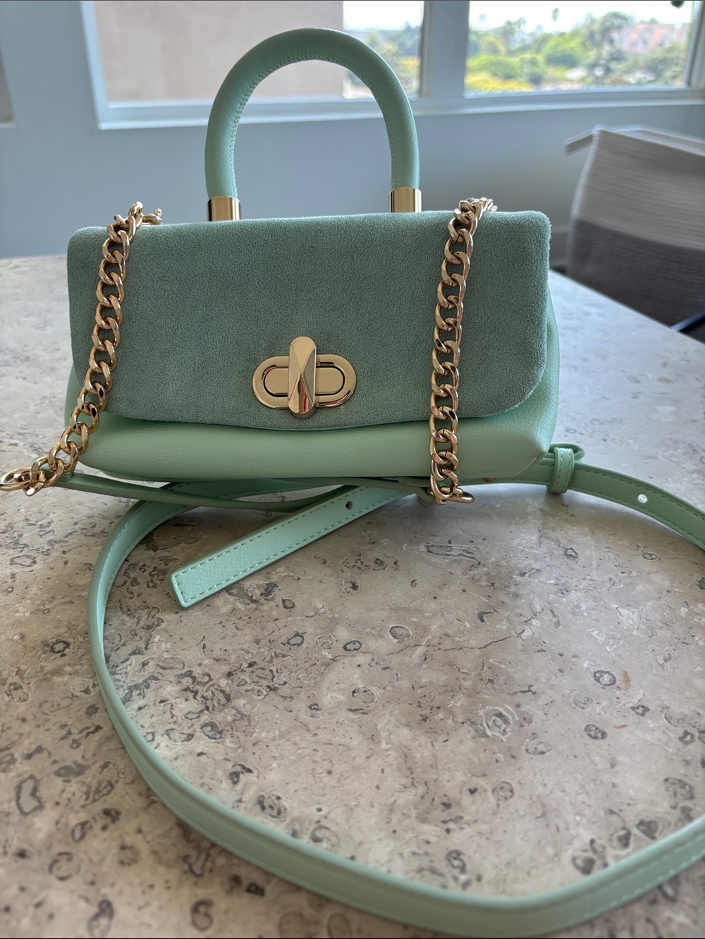 Mint/Seafoam Green Top-Handle Chain Crossbody Bag